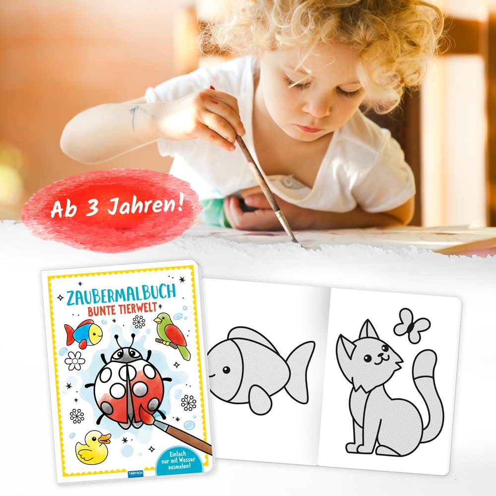 TRÖTSCH - Zaubermalbuch "Bunte Tierwelt" | Kunterbuntes Malbuch mit wasseraktivierenden Farben für kleine Entdecker: Ausmalbuch zum Anmalen mit Wasser für fröhliche Tierbilder | Ab 3 Jahren