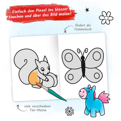 TRÖTSCH - Zaubermalbuch "Bunte Tierwelt" | Kunterbuntes Malbuch mit wasseraktivierenden Farben für kleine Entdecker: Ausmalbuch zum Anmalen mit Wasser für fröhliche Tierbilder | Ab 3 Jahren