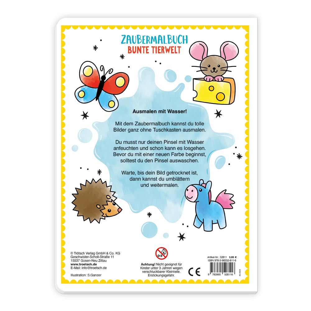 TRÖTSCH - Zaubermalbuch "Bunte Tierwelt" | Kunterbuntes Malbuch mit wasseraktivierenden Farben für kleine Entdecker: Ausmalbuch zum Anmalen mit Wasser für fröhliche Tierbilder | Ab 3 Jahren
