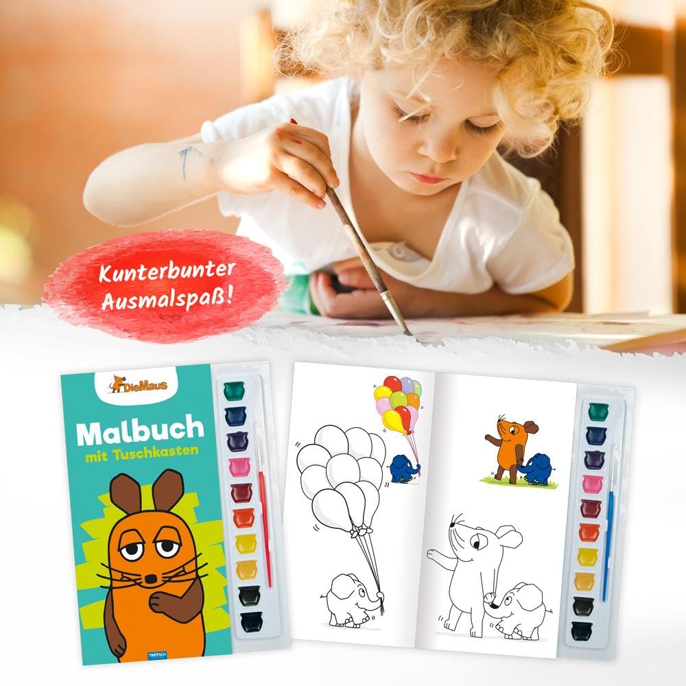 Trötsch Die Maus Malbuch mit Tuschkasten und Pinsel: Beschäftgungsbuch Ausmalbuch